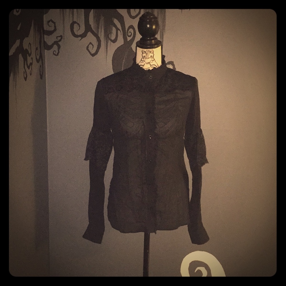 Red Valentino Blouse Silk Lace Sheer Goth Lolita.